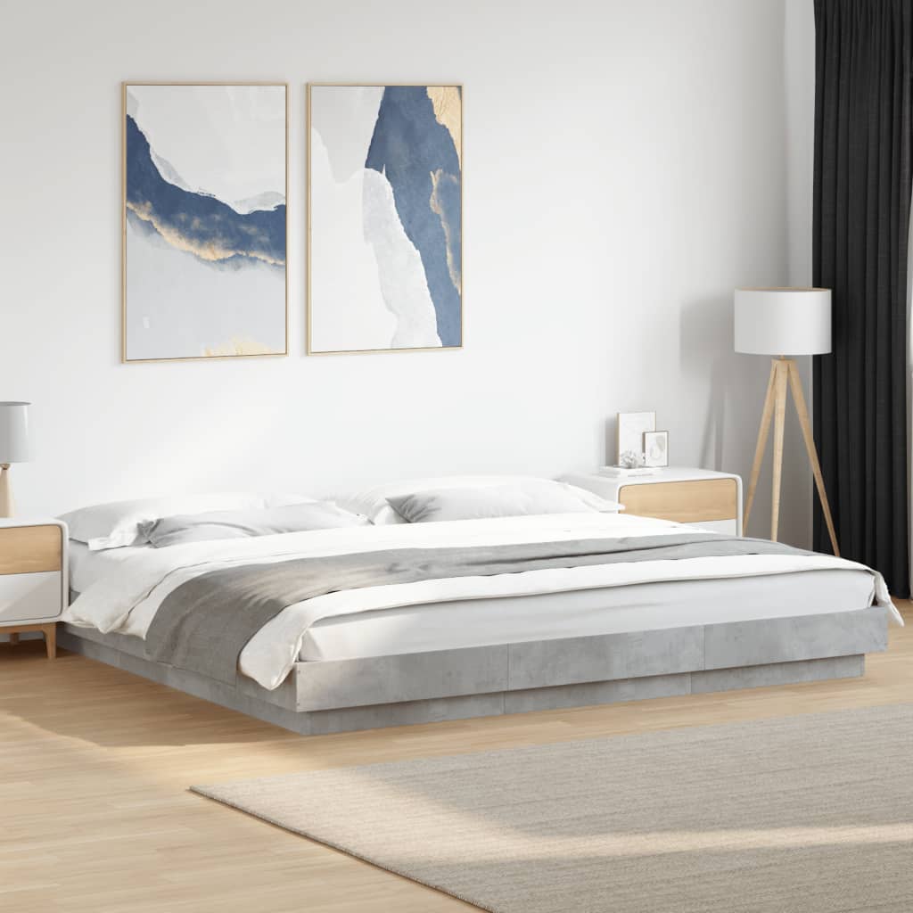 Bed Frame with LED Lights without Mattress Concrete Grey 180x200cm