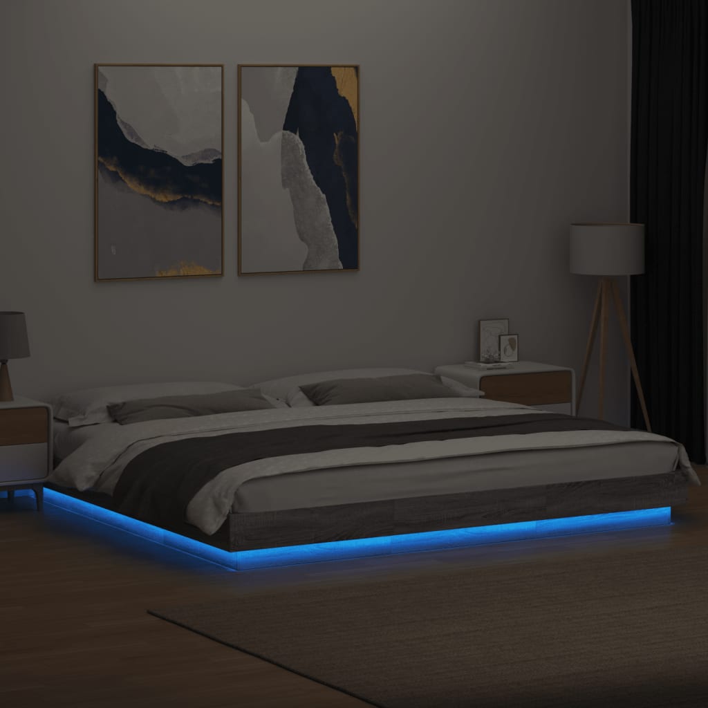 Bed Frame with LED without Mattress Grey Sonoma 180x200 cm