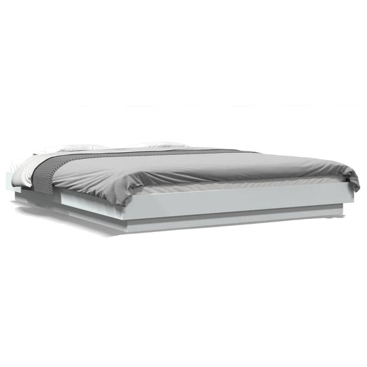 Bed Frame with LED Lights without Mattress White 160x200cm