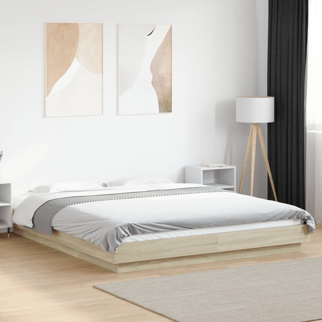 Bed Frame with LED Lights without Mattress Sonoma Oak 160x200cm