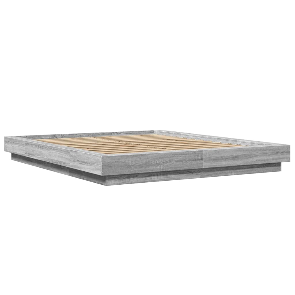 Bed Frame with LED without Mattress Grey Sonoma 160x200 cm