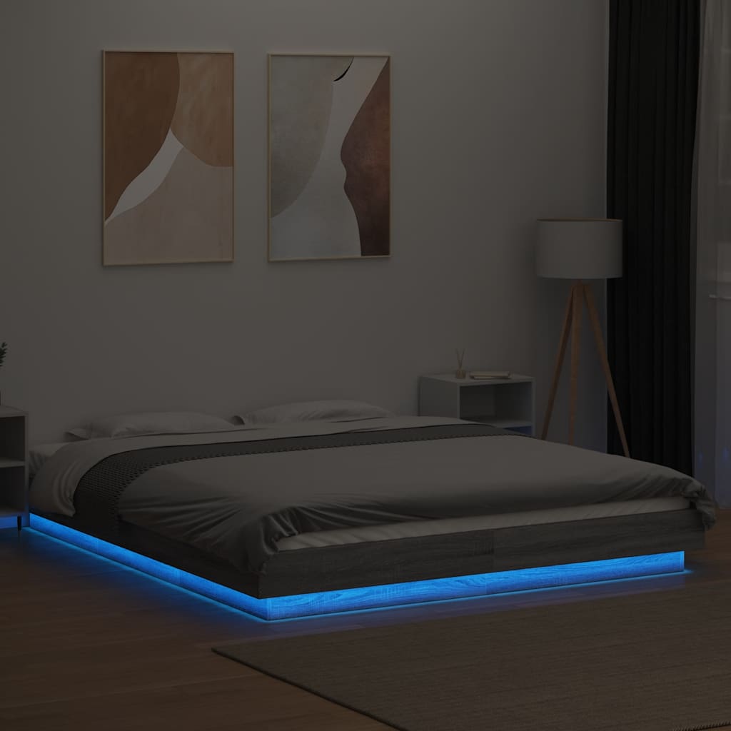 Bed Frame with LED without Mattress Grey Sonoma 160x200 cm