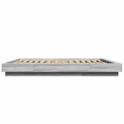 Bed Frame with LED Lights without Mattress Grey Sonoma 160x200cm