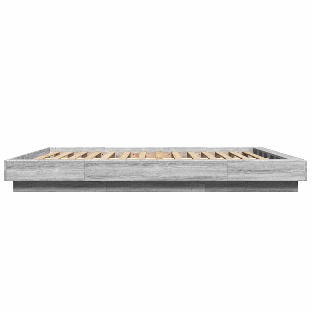 Bed Frame with LED Lights without Mattress Grey Sonoma 160x200cm