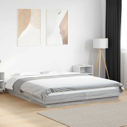 Bed Frame with LED without Mattress Grey Sonoma 160x200 cm