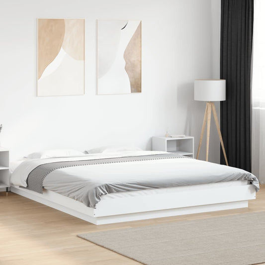 Bed Frame with LED Lights without Mattress White 150x200cm