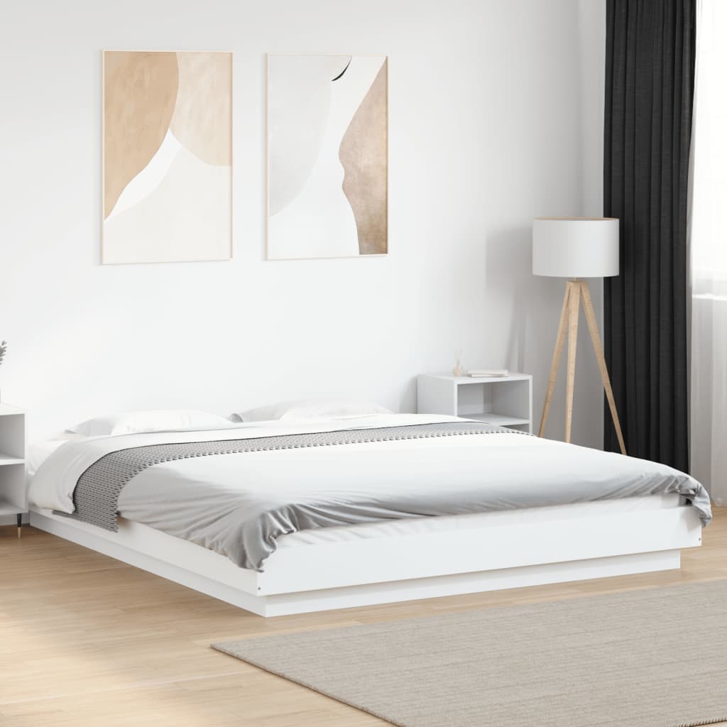 Bed Frame with LED Lights without Mattress White 150x200cm