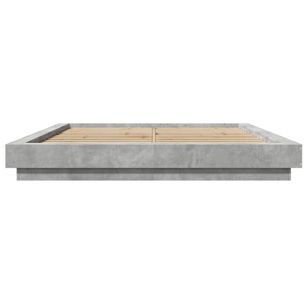 Bed Frame with LED without Mattress Concrete Grey 150x200 cm