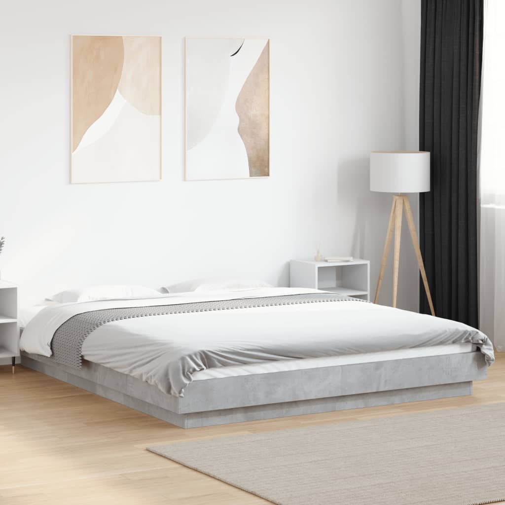 Bed Frame with LED without Mattress Concrete Grey 150x200 cm