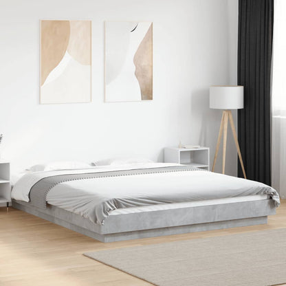 Bed Frame with LED without Mattress Concrete Grey 150x200 cm