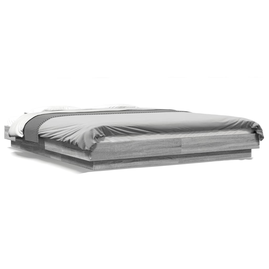 Bed Frame with LED Lights without Mattress Grey Sonoma 150x200cm