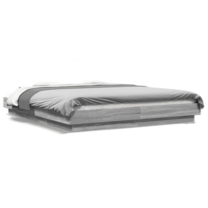 Bed Frame with LED Lights without Mattress Grey Sonoma 150x200cm