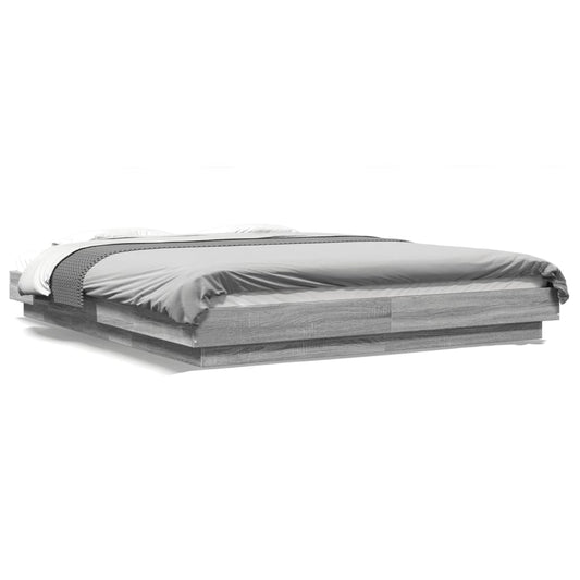 Bed Frame with LED Lights without Mattress Grey Sonoma 150x200cm