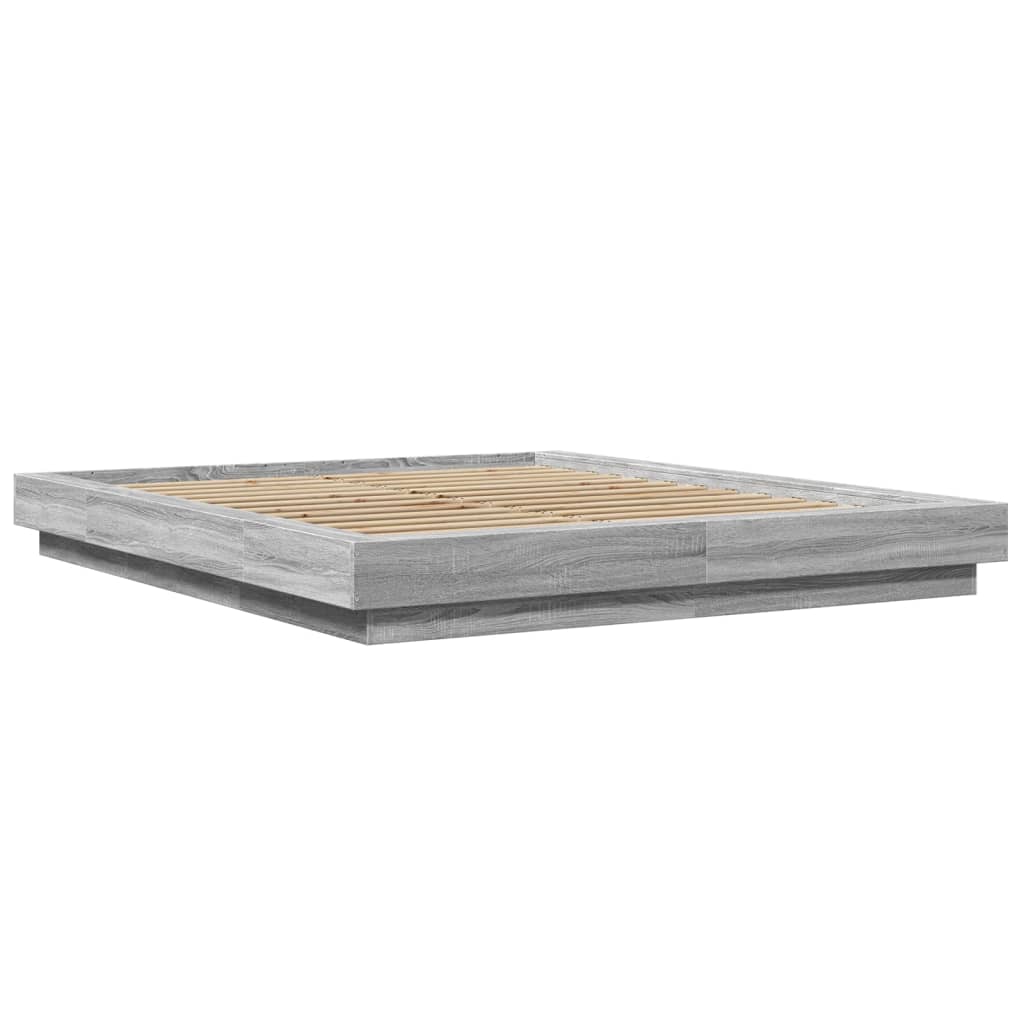 Bed Frame with LED Lights without Mattress Grey Sonoma 150x200cm