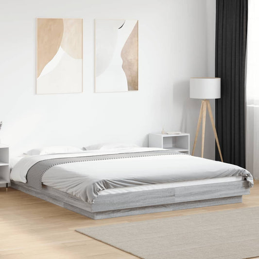 Bed Frame with LED Lights without Mattress Grey Sonoma 150x200cm