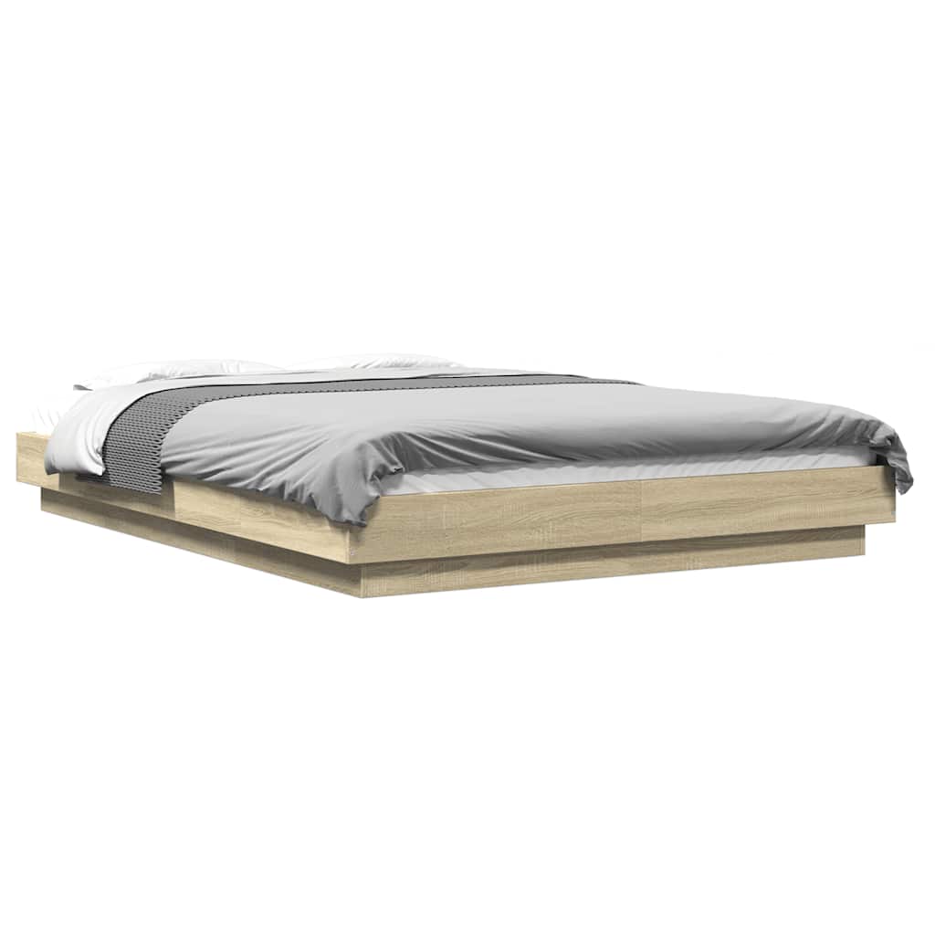 Bed Frame with LED Lights without Mattress Sonoma Oak 140x200cm