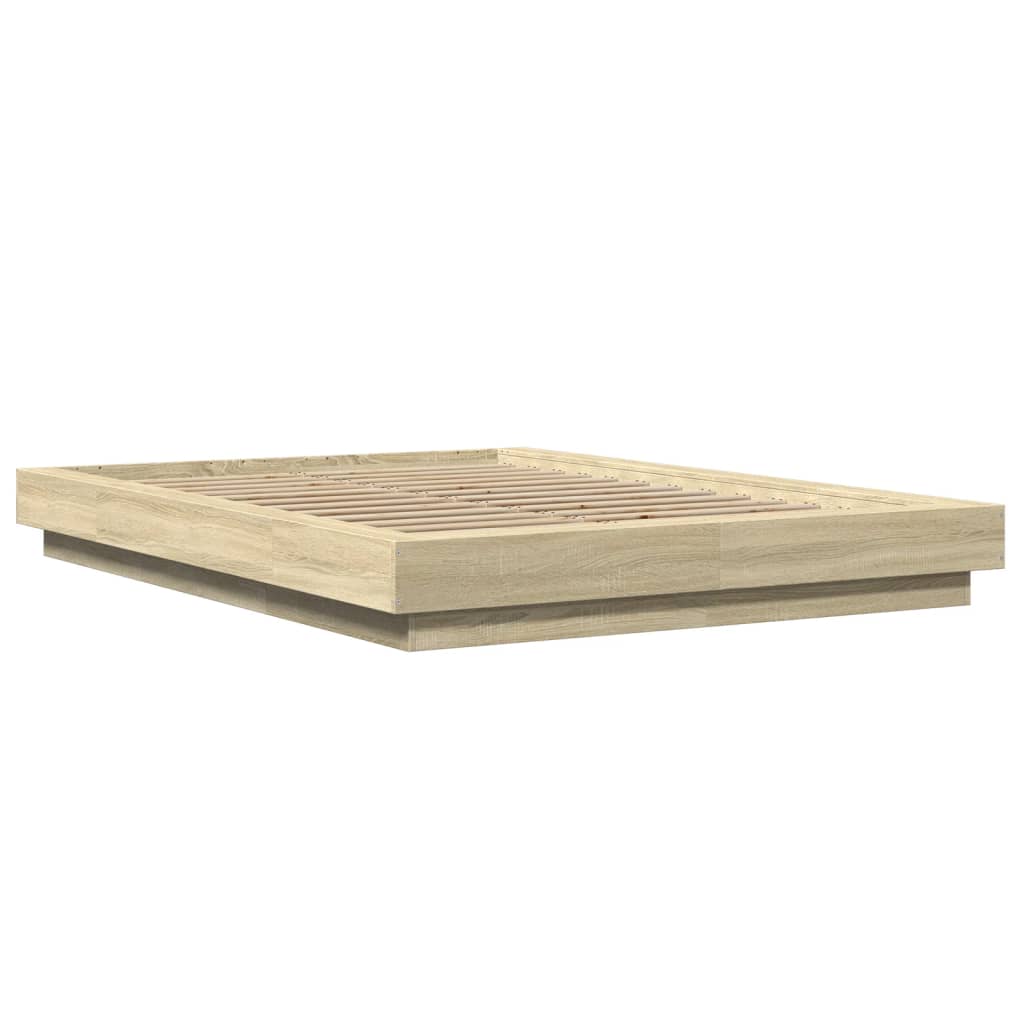 Bed Frame with LED Lights without Mattress Sonoma Oak 140x200cm
