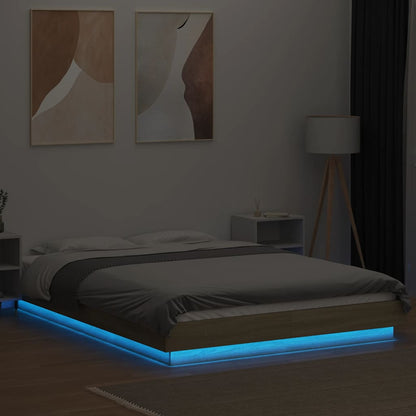 Bed Frame with LED Lights without Mattress Sonoma Oak 140x200cm