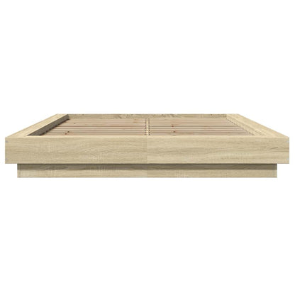 Bed Frame with LED Lights without Mattress Sonoma Oak 140x200cm