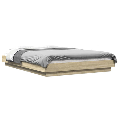 Bed Frame with LED Lights without Mattress Sonoma Oak 140x200cm
