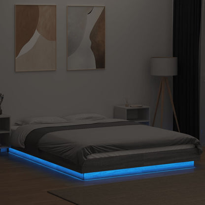 Bed Frame with LED Lights without Mattress Grey Sonoma 140x200cm