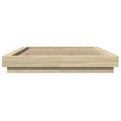 Bed Frame with LED Lights without Mattress Sonoma Oak 120x200cm