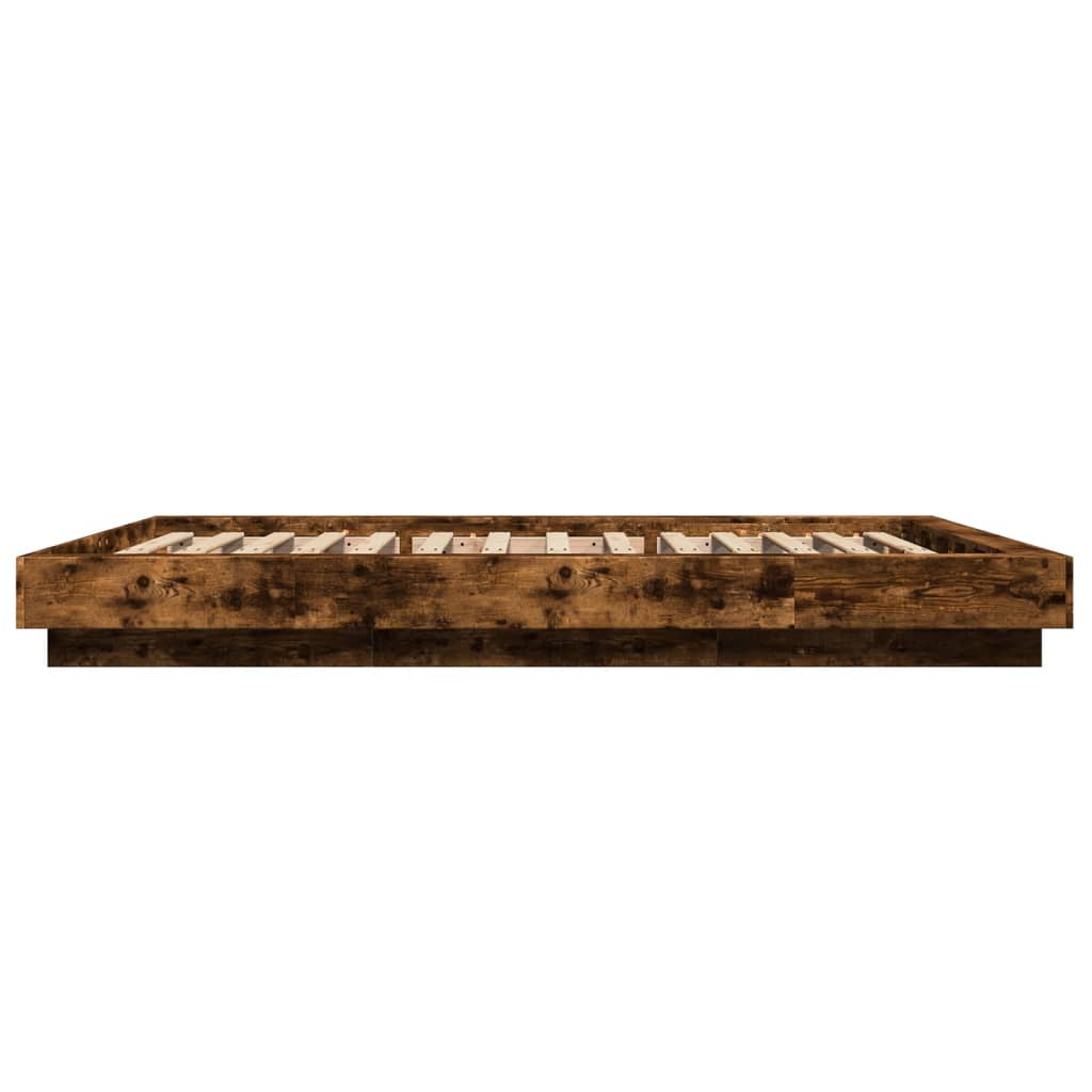 Bed Frame with LED Lights without Mattress Smoked Oak 120x200cm