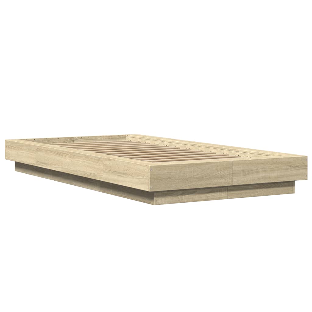 Bed Frame with LED Lights without Mattress Sonoma Oak 100x200cm