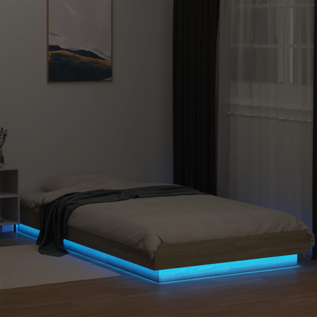 Bed Frame with LED Lights without Mattress Sonoma Oak 100x200cm