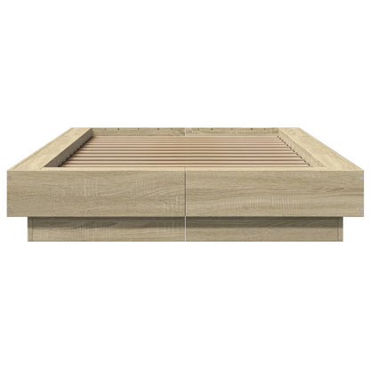 Bed Frame with LED Lights without Mattress Sonoma Oak 100x200cm