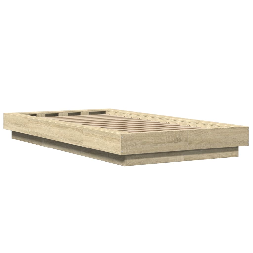 Bed Frame with LED Lights without Mattress Sonoma Oak 100x200cm