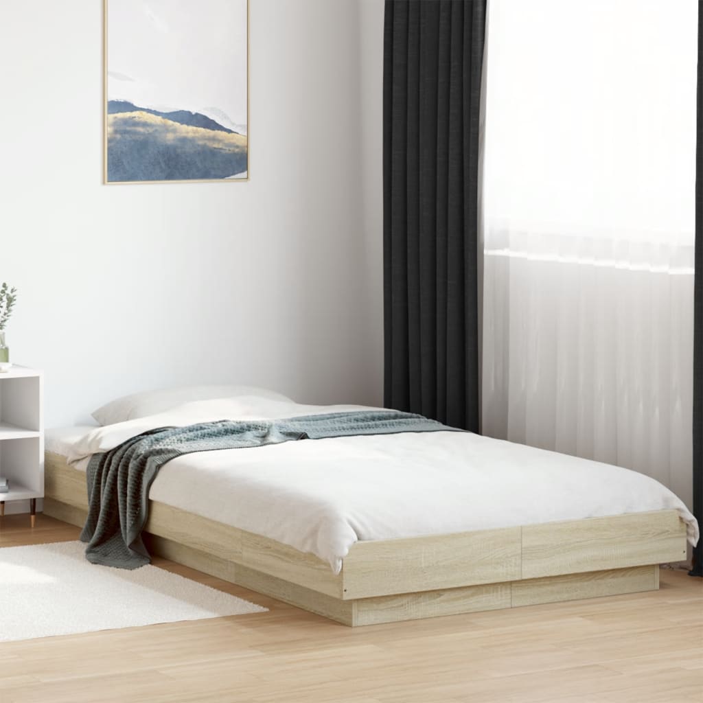 Bed Frame with LED Lights without Mattress Sonoma Oak 100x200cm