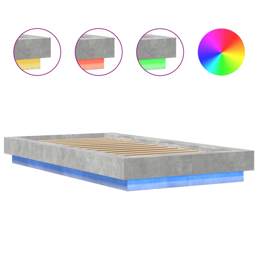 Bed Frame with LED Lights without Mattress Concrete Grey 100x200cm