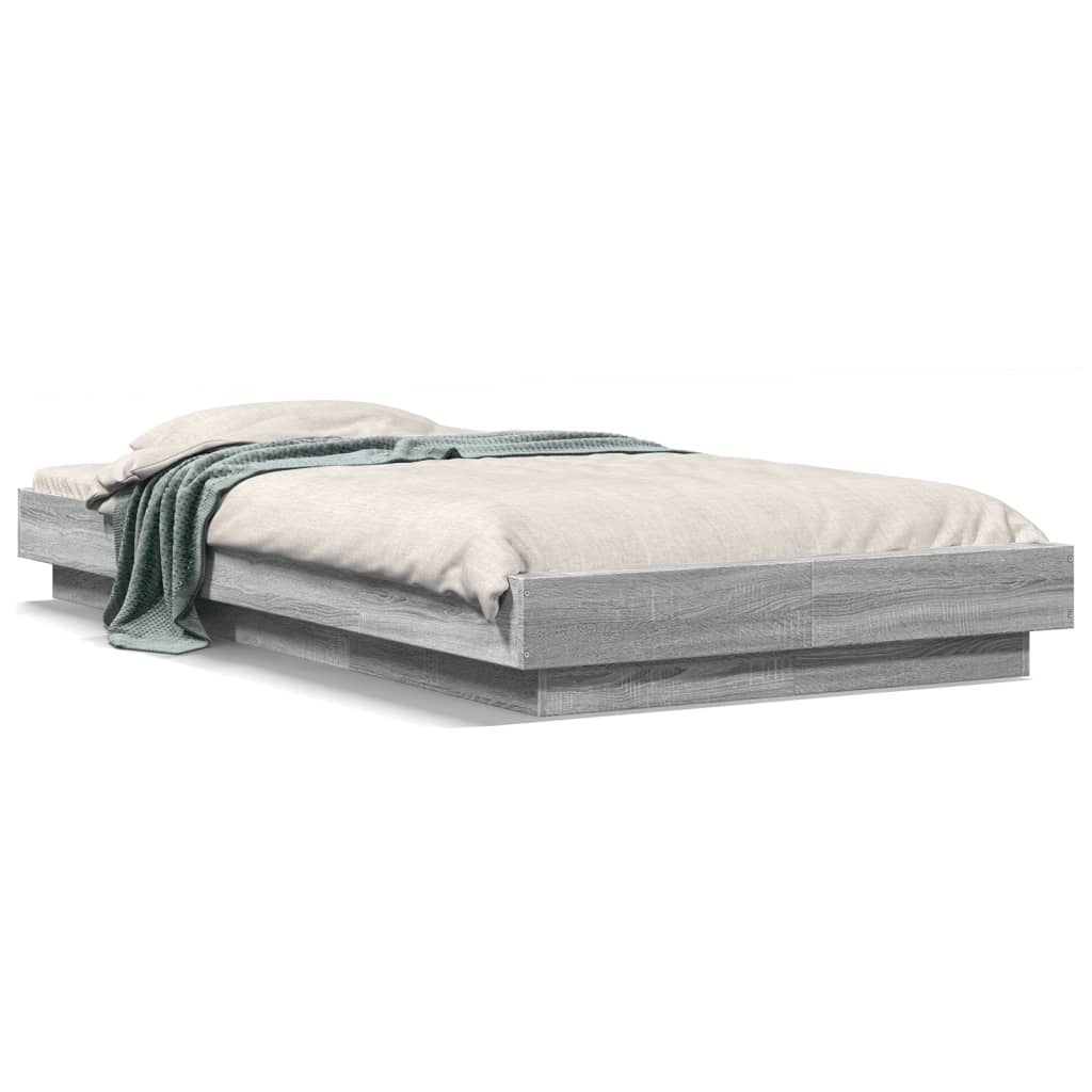 Bed Frame with LED Lights without Mattress Grey Sonoma 100x200cm