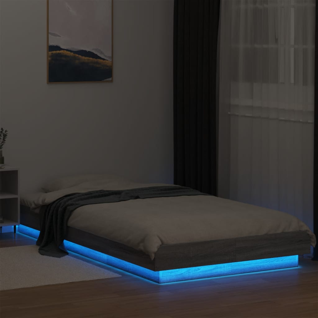 Bed Frame with LED Lights without Mattress Grey Sonoma 100x200cm