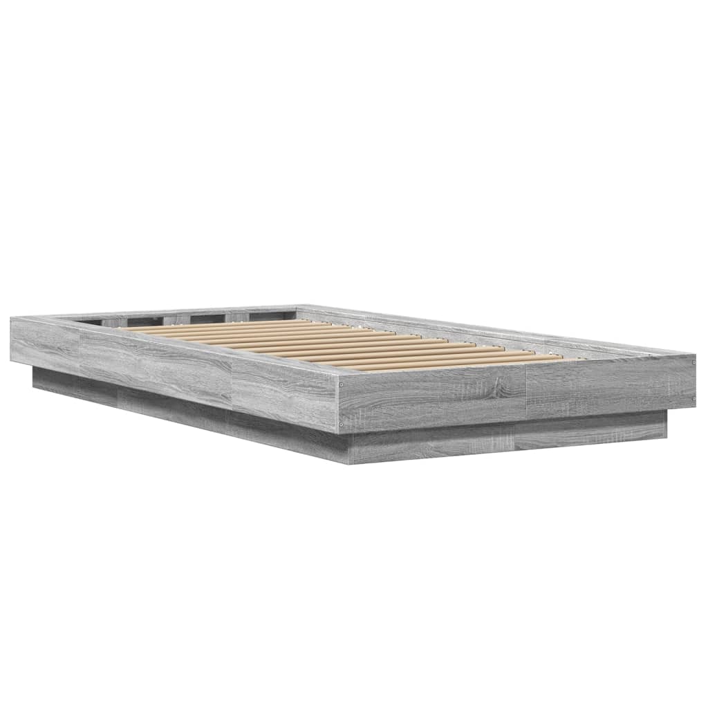 Bed Frame with LED Lights without Mattress Grey Sonoma 100x200cm