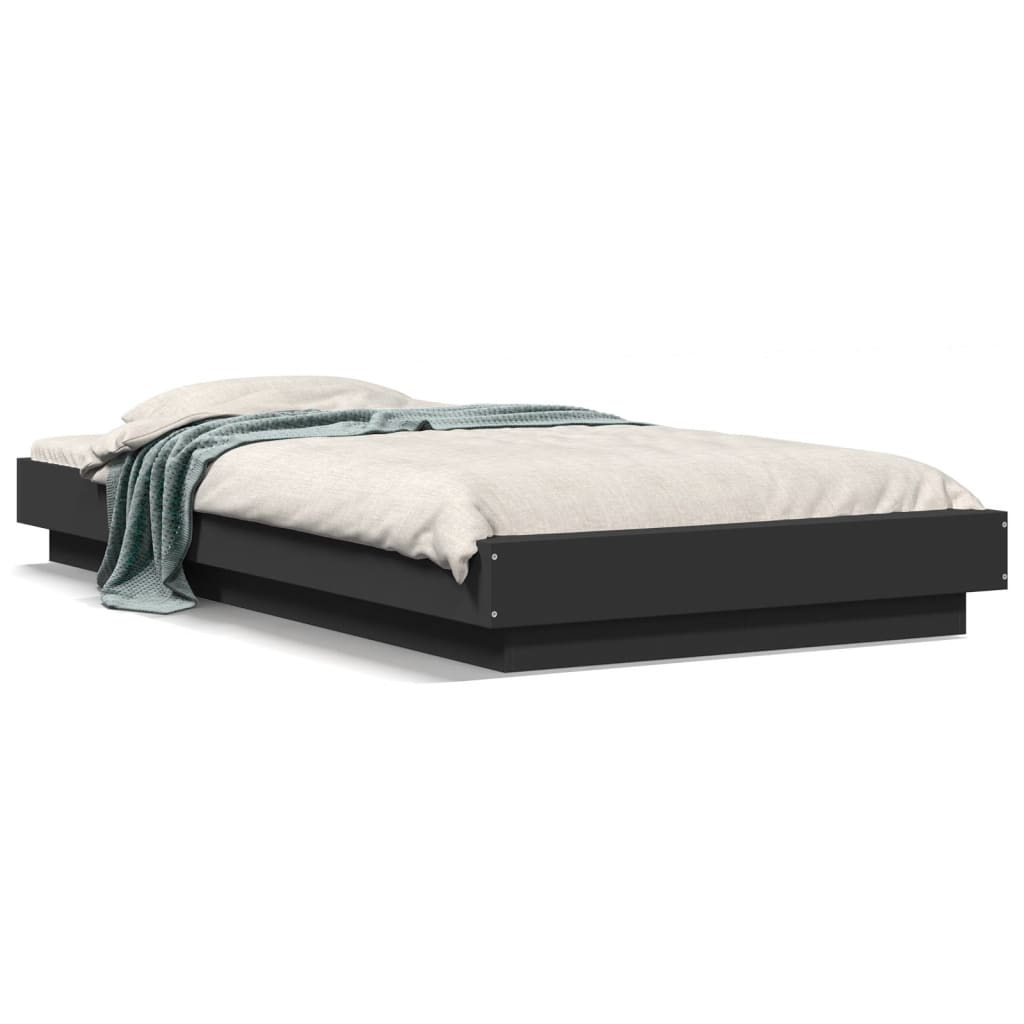 Bed Frame with LED Lights without Mattress Black 90x200cm