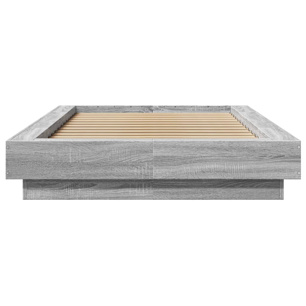 Bed Frame with LED Lights without Mattress Grey Sonoma 90x200cm