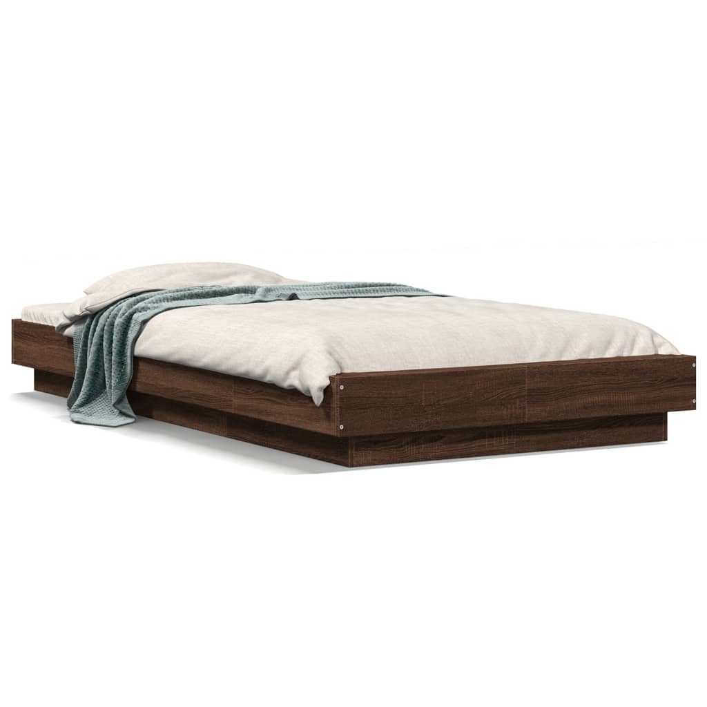 Bed Frame with LED Lights without Mattress Brown Oak 90x200cm