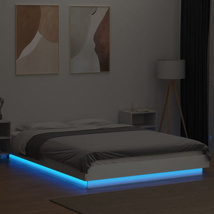 Bed Frame with LED Lights without Mattress White 140x190cm