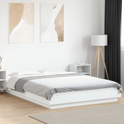 Bed Frame with LED Lights without Mattress White 140x190cm