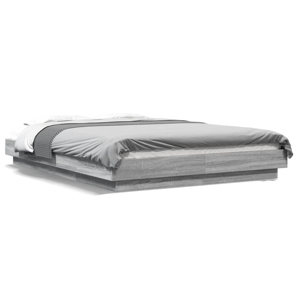 Bed Frame with LED without Mattress Grey Sonoma 140x190 cm