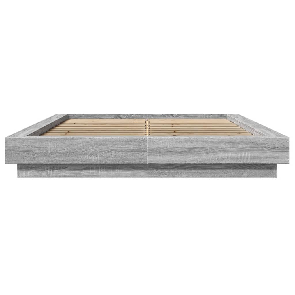 Bed Frame with LED without Mattress Grey Sonoma 140x190 cm