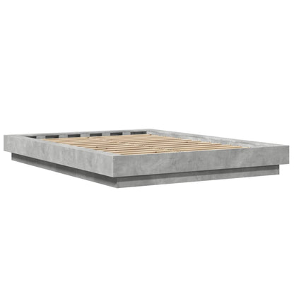 Bed Frame with LED Lights without Mattress Concrete Grey 135x190cm