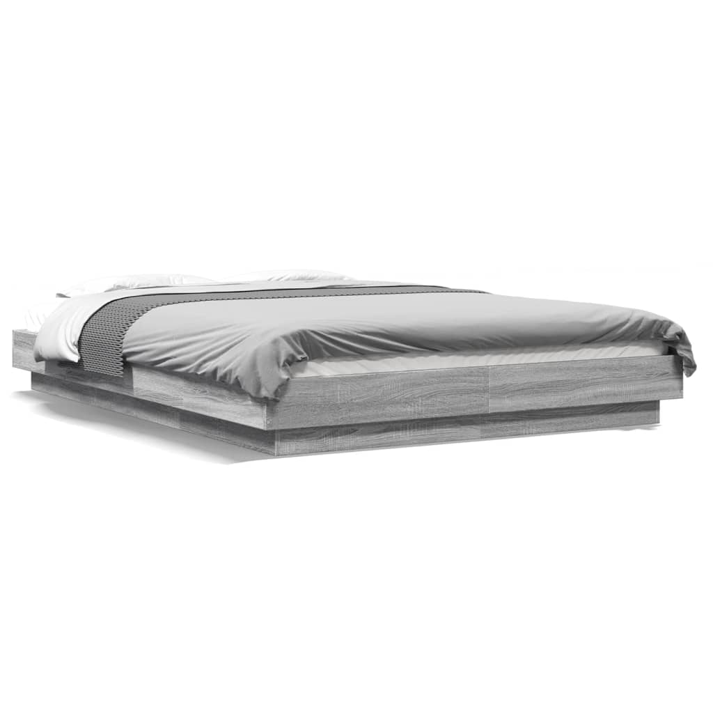Bed Frame with LED without Mattress Grey Sonoma 135x190 cm