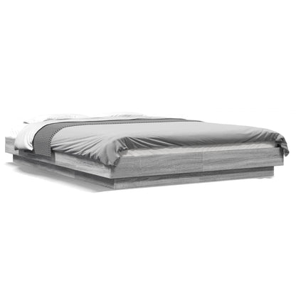 Bed Frame with LED without Mattress Grey Sonoma 135x190 cm