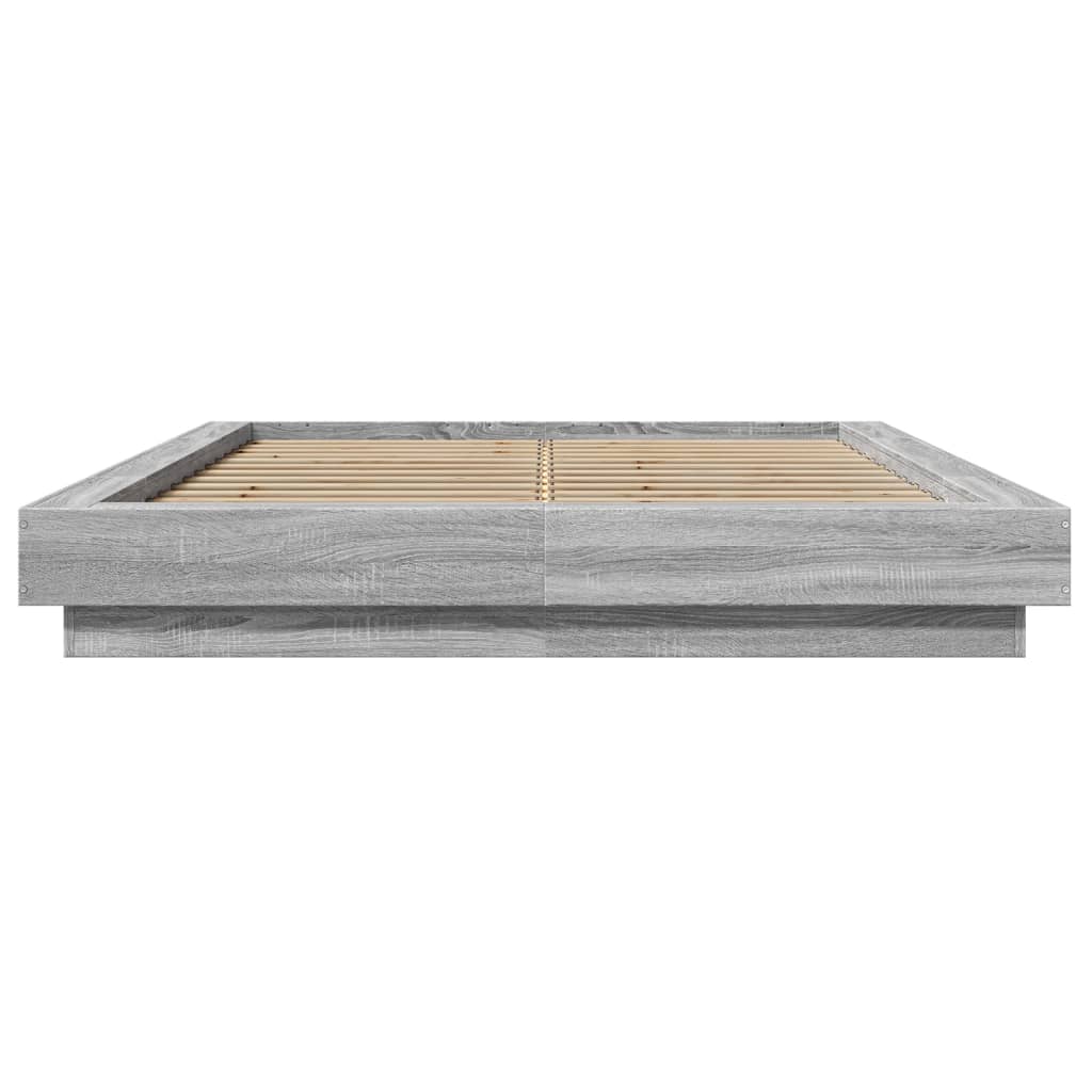 Bed Frame with LED without Mattress Grey Sonoma 135x190 cm