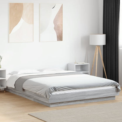 Bed Frame with LED Lights without Mattress Grey Sonoma 135x190cm