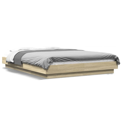 Bed Frame with LED Lights without Mattress Sonoma Oak 120x190cm
