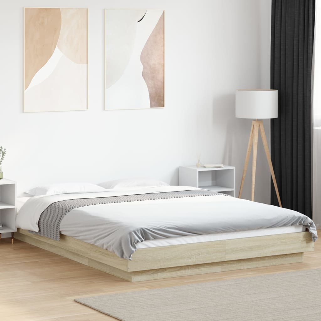 Bed Frame with LED Lights without Mattress Sonoma Oak 120x190cm
